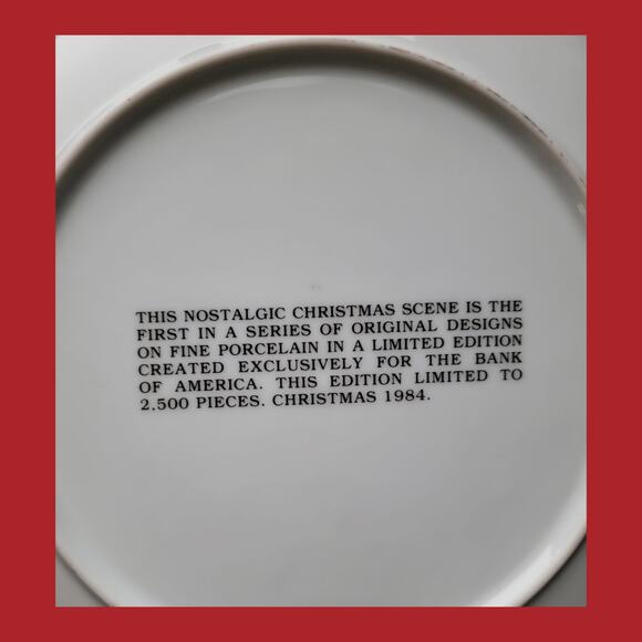 Vintage 1984 Collectible Christmas Plate from Bank of America - Picture 3 of 4